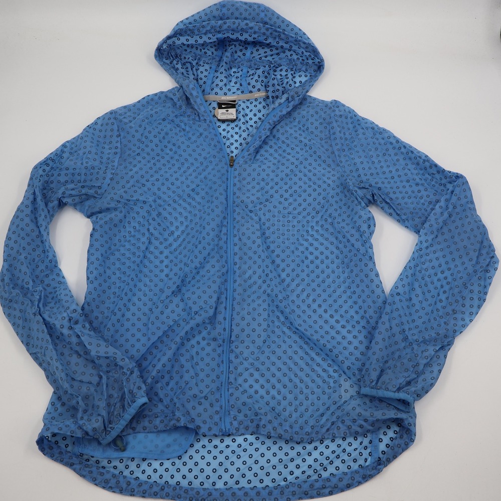Nike Running Windbreaker Womens L Blue Geometric Circle Hooded Jacket 451398-462